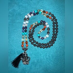 Multicolor Beaded Necklace with Elephant Pendant